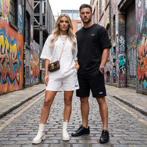 Ensemble T-shirt et short <span class=keywords><strong>pour</strong></span> <span class=keywords><strong>homme</strong></span> avec lettrage 3D en relief personnalisé, style Gorpcore, surdimensionné, unisexe, OEM, vente en gros, streetwear - Product Image 3