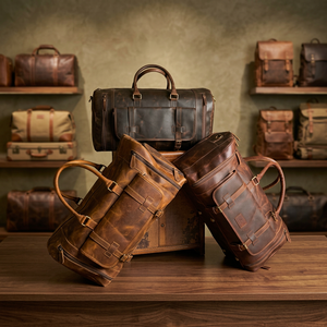 Bolsa de Viaje de Cuero Genuino de Búfalo, Altamente Pulida, Brillante, con Cierre, Estilo Vintage, Ligera, de Gran Capacidad para Almacenamiento en Viajes - Product Image 1