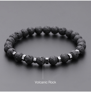 Pulsera de Cuentas de Piedra Natural de Moda, Turquesa Blanca, Roca Volcánica, Ágata Negra Mate, Brazalete Elástico - Product Image 4