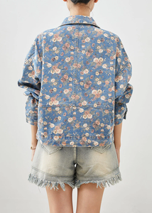 <span class=keywords><strong>Veste</strong></span> <span class=keywords><strong>en</strong></span> <span class=keywords><strong>jean</strong></span> à <span class=keywords><strong>imprimé</strong></span> floral pour <span class=keywords><strong>femme</strong></span> pour vêtements d'extérieur décontractés d'automne avec techniques lavées - Product Image 4