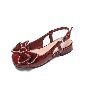 รองเท้าส้นเตี้ยประดับโบว์กำมะหยี่สีแดงเบอร์กันดีสำหรับเด็กผู้หญิง  รองเท้าเจ้าหญิงสำหรับงานแต่งงานและงานปาร์ตี้ - Product Image 5