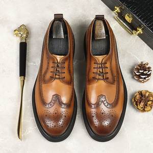 <span class=keywords><strong>Chaussures</strong></span> Habillées <span class=keywords><strong>Homme</strong></span> Tendance à Bout Rond et Semelle Épaisse, Rehaussantes en Cuir, Fait Main pour Affaires et Soirées - Product Image 3