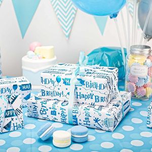 <b>Blue</b> Birthday Wrapping <b>Paper</b> <b>Roll</b> 3D Embossed <b>Blue</b> Foil Metallic Shine Gift Packaging <b>Paper</b> for Boy Birthday Baby Shower Party - Product Image 1