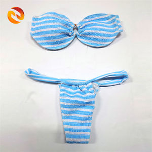 Custom Crinkled Gauze Fabric <strong>Bikini</strong> Mujer Strapless Top Two Piece <strong>Bikini</strong> Set Sexy <strong>Revealing</strong> Design <strong>Bikini</strong> and Swimwear - Product Image 1