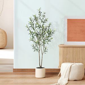 Albero di <span class=keywords><strong>Ulivo</strong></span> Artificiale con Vaso <span class=keywords><strong>Bianco</strong></span> Spazioso - Pianta di <span class=keywords><strong>Ulivo</strong></span> Alta a Tronco Multiplo con 5/7/9 Rami Realistici, 450/630/810 Foglie - Product Image 2