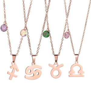Joyería de Moda Dubái, Collar con Signo Zodiacal y Piedra de Nacimiento, Chapado en Oro de 18K, para Novia - Product Image 3