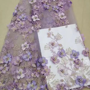 Гипюровая кружевная ткань с 3d бисером для вечернего платья