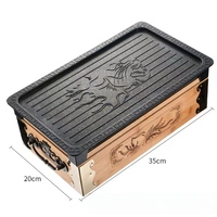 Barbecue portable miniature, barbecue au charbon de bois, barbecue rectangulaire de table, cuisinière portable avec ustensiles de cuisson antiadhésifs, base en bois/bambou