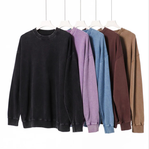 H5491 Wholesale Custom High Quality 400 Gsm Cotton Blends Blank Washed Sweatshirts Plain Unisex Crewneck Sweatshirts - Product Image 1