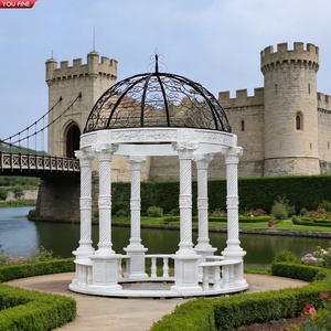 Gazebo YOUFINE Grande de Mármol Blanco, Pabellón Romano de Piedra Tallada a Mano con Techo de Cúpula Dorada para Paisajismo de Lujo junto al Lago - Product Image 2