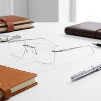 Montura Óptica Metálica Rectangular sin Aro 2025, Gafas de Aluminio con Diseño Elegante para Hombre, Monturas de Gafas sin Marco
