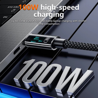 Cable de Carga Rápida PD de 100W Tipo C con Barra de Luz Animada, E-Marker, 5A, Cable de Datos Trenzado, Transferencia de 480Mbps para Auto, Escritorio y Teléfono