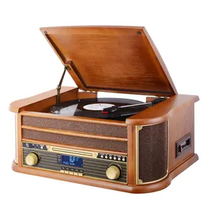 专业7合1乙烯基唱机3速转盘唱机DAB调频收音机家用光盘支持u盘播放盒式磁带唱机