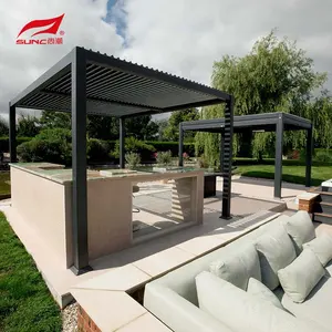 Gazebo électrique moderne Pergola d'extérieur bioclimatique persienne motorisée étanche à panneau solaire Patio pergola en aluminium