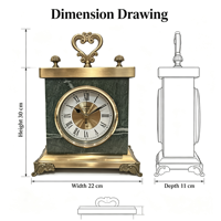 Horloge de table décorative en marbre vert naturel avec pieds en métal ornés, ornement de bureau haut de gamme, horloge de cheminée