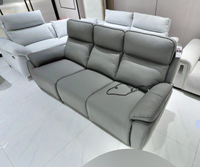 Canapé d'angle moderne inclinable électrique avec chaise longue, configuration 3+1, appuie-têtes réglables, rembourrage en mousse à mémoire de forme, structure en bois, revêtement en tissu