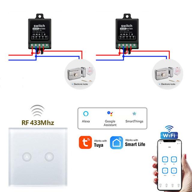 Mini Rf Door Smart Lock Tuya 12v Remote Control Switch Wireless 2 Way Tuya Relay Switch Wifi Tuya Smart Switch Wifi