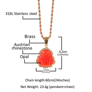 Nouveau Collier Bouddha en Acier Inoxydable Sertie de Pierres, Pendentif Bouddha Opale Multicolore, Bijoux de Rappeur de Haute Qualité - Product Image 5