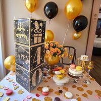 Boîte cadeau pour le premier anniversaire, modèle 133, noir et or, prête à l'emploi, pour l'expédition transfrontalière, avec ballons en papier, thème fête sans impression pour événements.