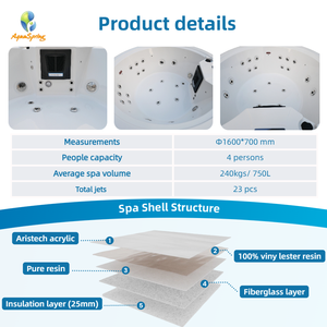 Aquaspring Factory Spa Jacuzzi, Bain à remous d'intérieur pour jardin, pour 4 personnes, Baignoire spa ronde extérieure, Jacuzzi extérieur - Product Image 3