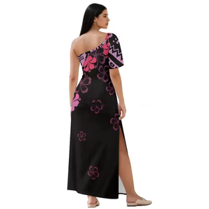 Vestido Isleño Sexy con Abertura Lateral y Hombros Descubiertos, Estampado Tribal Frelia <span class=keywords><strong>de</strong></span> Diseño Nuevo <span class=keywords><strong>de</strong></span> Polinesia Francesa, Alta Calidad al por Mayor - Product Image 2