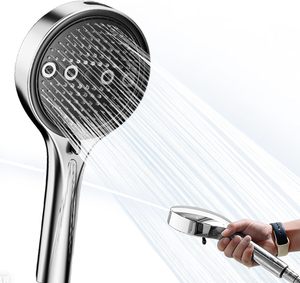Pommeau de Douche Cascade Classique Haute Pression Écologique Finition Chromée Triple Sortie d'Eau pour Hôtels et Toilettes – Optimisation du Jet - Product Image 1