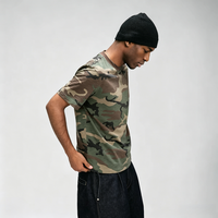 T-shirt camouflage personnalisé en coton 100% lourd 270 g/m², style rétro streetwear, coupe ample et courte, imprimé intégral, pour homme