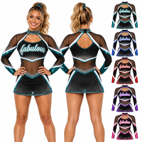 Tenues de cheerleading personnalisées OEM, manches longues, jupe à volants, strass scintillants, ensemble de vêtements d'équipe de cheerleading pour filles