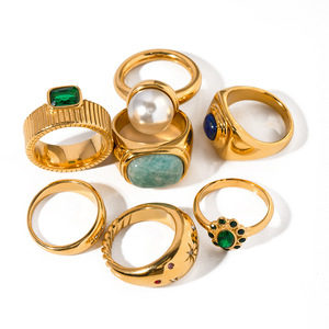 <strong>Non</strong> <strong>Tarnish</strong> Punk Jewelry 18K <strong>Gold</strong> PVD Plated Statement Finger Rings Stainless Steel Geometric CZ Zircon Diamond Chunky Band Ring