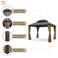 Pergola en aluminium à toit rigide, double toit, moustiquaire, imperméable, revêtement poudré, pour jardin, gazebo, terrasse, patio