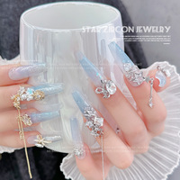 Pendentif Chaîne Zircon Étoile pour Ongles, Bijou de Luxe Léger, Effet Super Flash, Nœud Tendance Internet, Strass Métallique Polyvalent pour Ongles