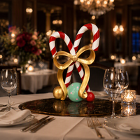 Figurine de canne à sucre rayée de Noël en résine, ornements de boules peintes à la main avec nœud doré, pour la décoration de table de fêtes à la maison, à l'hôtel ou au restaurant