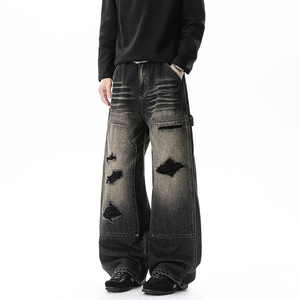 Retro Distressed Lumber <strong>Worker</strong> Style Pants - Street Style with Multiple Pockets High-quality Loose Straight <strong>Jeans</strong> for <strong>Men</strong> Women - Product Image 1