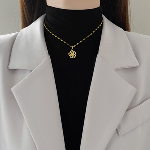 Exquisito Collar con Colgante de Circonita Brillante y Cadena de Eslabones para Mujer, de Acero Inoxidable Chapado en Oro, Regalo Judío de la Suerte - Product Image 3