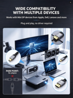 Câble vidéo Mini DP vers DP 8K UHD en nylon avec coque en alliage d'aluminium plaqué or pour PC, ordinateur portable, moniteur de jeu