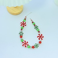 Collier de Noël en forme de bonbons rouge, blanc et vert, perles laser, trois couleurs, bonbons menthe, collier de Noël en forme d'arbre de Noël