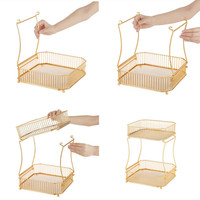 Groothandel Thuis Metalen Organizer 2 Lagen Afneembare Vouwen Groenten En Fruit Mand