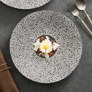 Vajilla de Porcelana con Diseño de Cuadrícula, Plato de Servir Redondo con Esmalte Negro, Apto para Lavavajillas y Microondas, para Uso en el Hogar y Hoteles, Cocina Francesa - Product Image 5