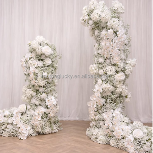 Künstliche Hortensien Hornbogen-Blumenpaneel Goldrahmen Weiße Rosen Eukalyptus für Hochzeitszeremonie Hintergrund Party Event - Product Image 1