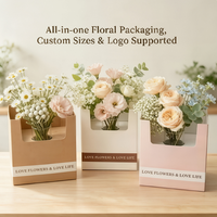 Boîte cadeau en papier pliable personnalisée avec poignée, insert pour vase, boîte d'emballage pour bouquet de fleuriste, pour mariage, ensemble de cadeaux