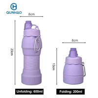 Bouteille d'eau pliable en silicone de qualité alimentaire 600 ml, sans BPA, avec couvercle et mousqueton, idéale pour le sport – Vente en gros usine, produit phare de bonne qualité