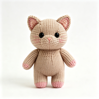 Jouet en peluche tricoté en forme de chaton, provenant directement de l'usine, figurine de chat assis en peluche tricotée, poupée animale en peluche tricotée en gros
