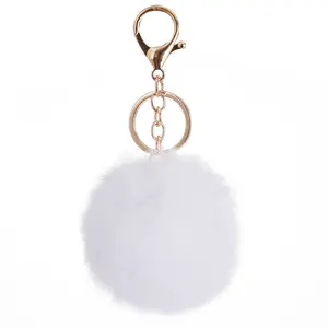 Wholesale Pom Pom Keychain Furry Puff Ball In Rabbit Fur With Metal And Plastic Model Number Red