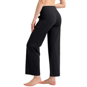 Pantalon de yoga personnalisé en gros pantalon large droit ample pour femmes pantalon de sport décontracté poncé confortable taille haute hanche ascenseur - Product Image 6