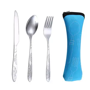 4pcs Steel Knifes Fork Spoon Family Travel Camping Cutlery Bag Picnic Steak Steel Cutlery Set new