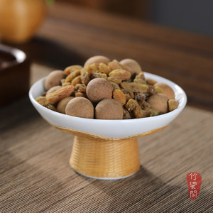 Bamboo Woven <b>Tea</b> And Snack Plate Porcelain Clasp High Legged Fruit Dish Chinese Zen Style Nut <b>Tray</b> - Product Image 1
