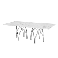 Vente directe d'usine, table de salle à manger avec plateau en marbre et pieds en acier inoxydable