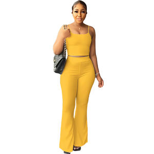 Setelan Wanita Afrika 2 Potong Ukuran S-XXL, Atasan Tank Crop dan Celana, Pakaian Musim Panas Baru, Solid Elegan Seksi untuk Wanita Kantoran, Busana Afrika - Product Image 6