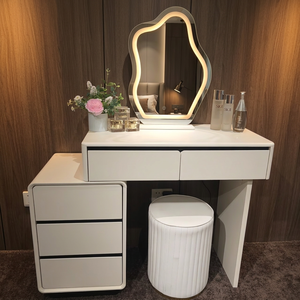 Modern White <b>Makeup</b> Vanity Table with Lighted <b>Mirror</b> and Storage Drawers for Bedroom Furniture - Product Image 2