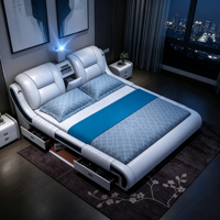 Modernes PU-Lederbett mit Projektionsfunktion, Stauraum-Schubladen und weicher Polsterung für das Hauptschlafzimmer